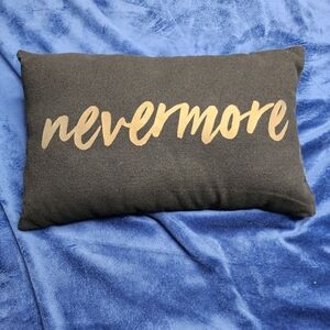 Black Pillow with Gold 'Nevermore' Text Wednesday Netflix Addams Family Gothic